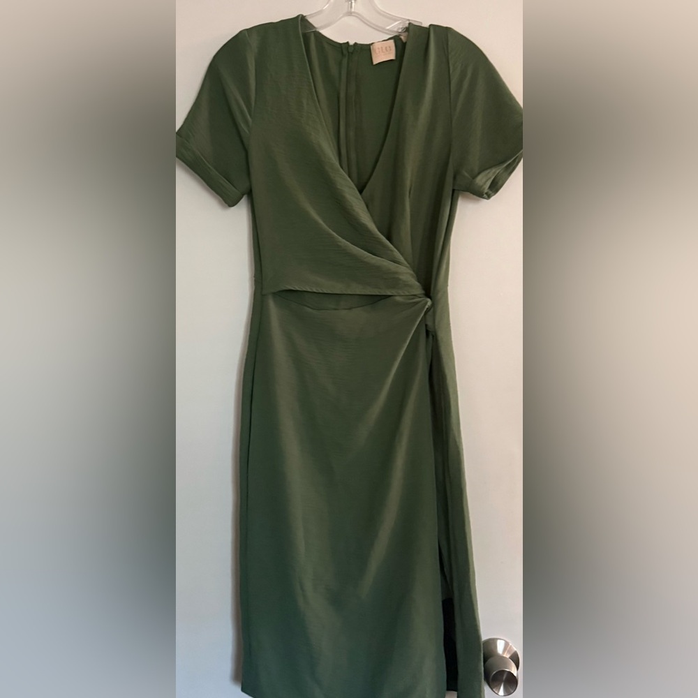 LG Olive Green Wrap-Style Midi Dress